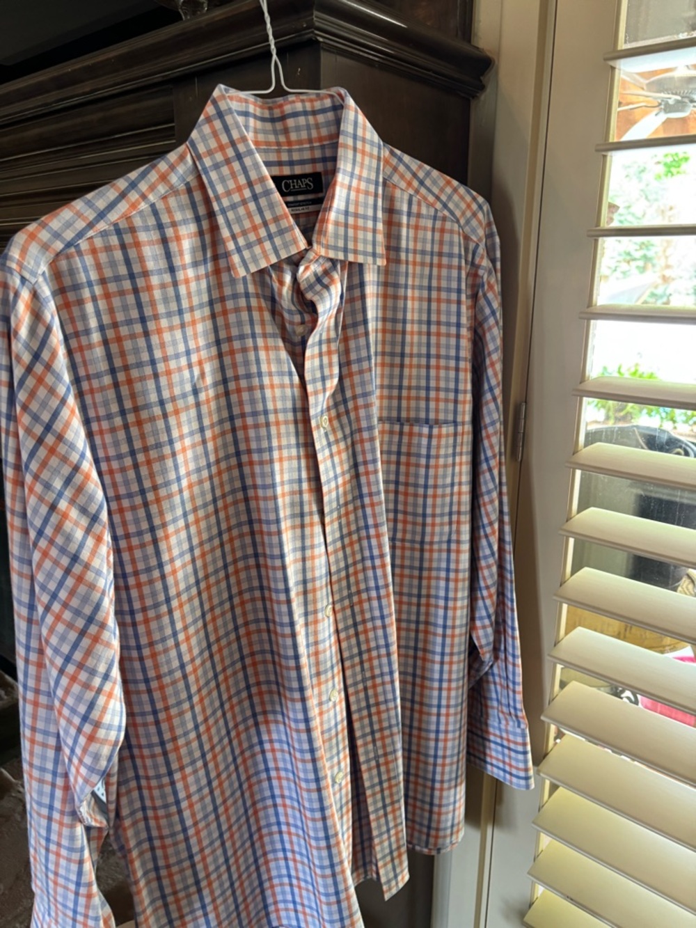 Chaps Men’s Orange and Blue Plaid Button-Up Shirt